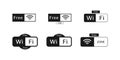Free wifi zone set. Collection of wi-fi icons in black and white. Wireless zone with no money. Public internet stickers. Isolated Royalty Free Stock Photo