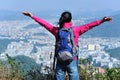 free woman hiker mountain peak Royalty Free Stock Photo