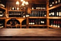 Wooden table on a wine storage cellar in a restaurant or house. Sommelier concept. Royalty Free Stock Photo