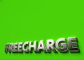 Freecharge word as 3D sign or logo concept placed on green surface with copy space above it. Freecharge technologies concept. 3D