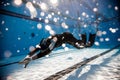 Freediver Performing during a DYN Freediving Competition Royalty Free Stock Photo