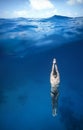 Freediver Underwater in San Andres, Colombia Royalty Free Stock Photo