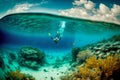 Freedivers dive into sea and do freediving near shore in tropics