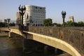 Freedom Bridge across the Vardar River in Skopje, Republic of North Macedonia