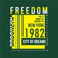 Freedom Brooklyn new york city text frame graphic vector illustration denim vintage Royalty Free Stock Photo