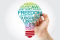 Freedom bulb word cloud collage with marker, law concept background Royalty Free Stock Photo