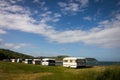 Freedom camping in caravan at an East Coast beach, Gisborne, North Island, New Zealand