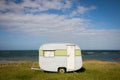 Freedom camping in caravan at an East Coast beach, Gisborne, North Island, New Zealand Royalty Free Stock Photo