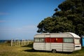 Freedom camping in caravan at an East Coast beach, Gisborne, North Island, New Zealand Royalty Free Stock Photo