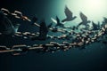 Freedom chains birds fly sky. Generate Ai Royalty Free Stock Photo