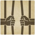 Freedom concept. hands breaking prison bars old background Royalty Free Stock Photo