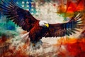 Freedom concept. A soaring eagle on abstract American flag background. Created with Generative AI Royalty Free Stock Photo