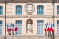 Freedom, equality and fraternity. French flags with the statue of Marianne, symbol of liberty