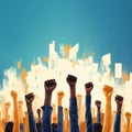 Freedom expression raised hands against an abstract backdrop for rights Royalty Free Stock Photo