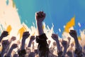 Freedom expression raised hands against an abstract backdrop for rights Royalty Free Stock Photo