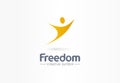 Freedom, fly, man in flight creative symbol concept. Happiness, success, win abstract business logo idea. Healthy human