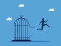 Freedom and get out comfort zone. man escapes from prison. business concept Royalty Free Stock Photo