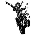 Freedom. Girl and Motorcycle - Chopper, Classic Bike, Clipart, Vector Silhouette