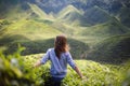 Freedom girl in mountains Royalty Free Stock Photo