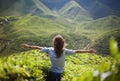 Freedom girl in mountains Royalty Free Stock Photo