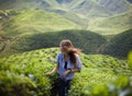 Freedom girl in mountains Royalty Free Stock Photo