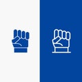 Freedom, Hand, Human, Power, Strength Line and Glyph Solid icon Blue banner Line and Glyph Solid icon Blue banner