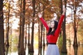 Freedom happy woman feeling free in autumn nature air Royalty Free Stock Photo
