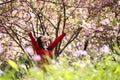 Freedom happy woman feeling alive and free in nature breathing clean and fresh air