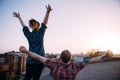 Freedom life. Happy free couple on roof Royalty Free Stock Photo