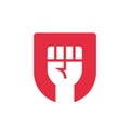 Freedom logo concept, red shied and fist, revolution icon design template - Vector