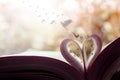 Freedom and Love Concept. Birds Flying out the Page Roll like a Heart Shape on Book Royalty Free Stock Photo