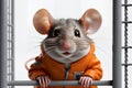 A freedom-loving mouse sits behind bars Royalty Free Stock Photo