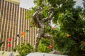 Freedom Monument - a man breaks the chains of slavery - in the center of the capital near the municipality building Royalty Free Stock Photo