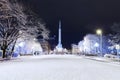Freedom monument in Riga at winter night Royalty Free Stock Photo