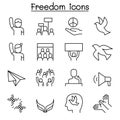 Freedom, peace, protest, demonstration icon set in thin line style