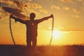 A Freedom person broken chains Royalty Free Stock Photo