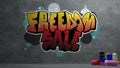 Freedom sale Graffiti on concrete wall texture Stone wall background. 3d rendering