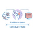 Freedom of speech concept icon. idea thin line illustration. Expressing opinions, thoughts freely. Public speech