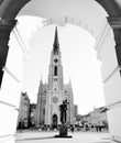 Freedom square and catholic cathedral in Novi Sad view, Vojvodina region of Serbia