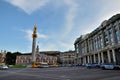 Freedom Square with St George slaying dragon monument Marriott hotel and buildings Tbilisi Georgia