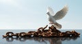 Freedom symbolized by a dove on severed chains Royalty Free Stock Photo