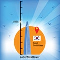 Lotte World Tower in Seoul, South Korea. Tallest Skyscrapers. Vector Infographic.