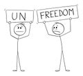 Freedom and Unfreedom , Vector Cartoon Stick Figure Illustration Royalty Free Stock Photo