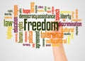 Freedom word cloud and hand with marker concept