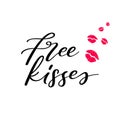 Freee kisses lettering quote mark kiss silhouette isolated on white background. Stamp makeup printfrom mouth. Vector Royalty Free Stock Photo