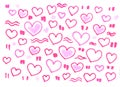 Abstract background freehand vibrant materials, pink hearts and waves