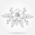 Freehand boho tattoo. Blackwork flower in hipster triangles frame. Vector illustration, tattoo sketch isolated on white for