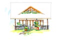 Freehand colorful picture of a summerhouse front