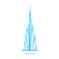 A freehand design of the Burj Khalifa, the mega tall skyscraper tower icon, UAE Dubai symbol