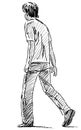Freehand drawing of casual young man walking outdoors on summer day Royalty Free Stock Photo